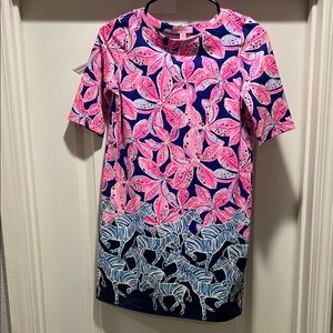 Lilly Pulitzer Girls XL Vibrant Pink and Blue Patterned Dress with Zebra pattern